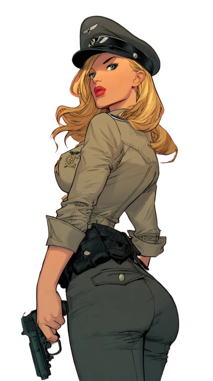 Blonde Officer With Luger Vinyl Car Decal Sticker – Waterproof & UV-Resistant 8"