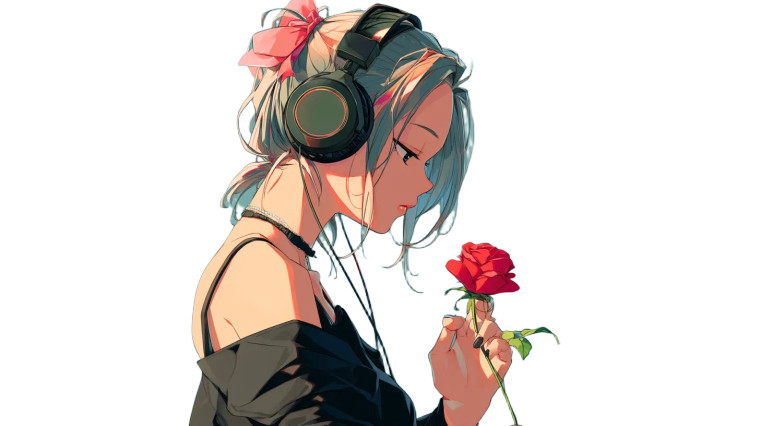 Anime Girl With Rose Vinyl Car Decal Sticker – Waterproof & UV-Resistant 8"