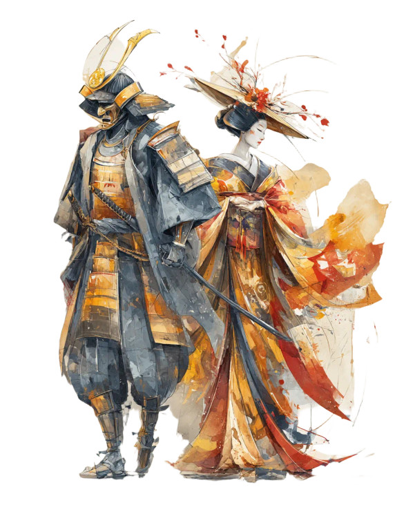 Samurai And Geisha Vinyl Car Decal Sticker – Waterproof & UV-Resistant 8"