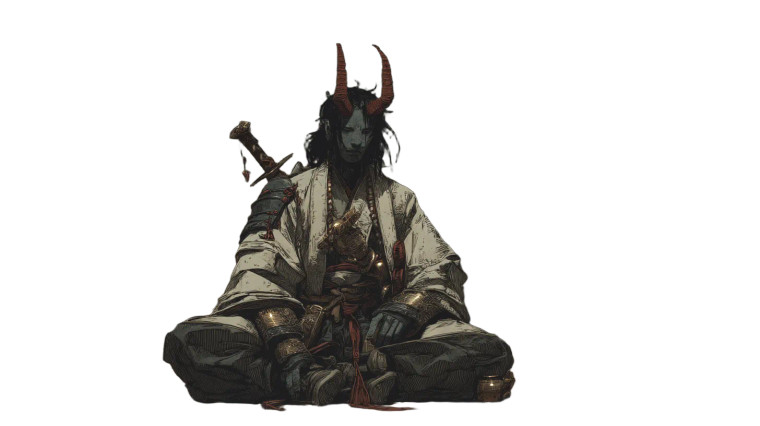 Somber Tiefling Ronin Vinyl Car Decal Sticker – Waterproof & UV-Resistant 8"