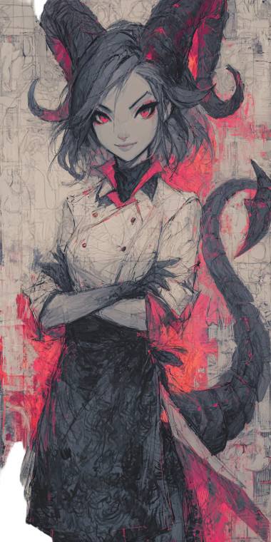 Female Tiefling Chef Vinyl Car Decal Sticker – Waterproof & UV-Resistant 8"