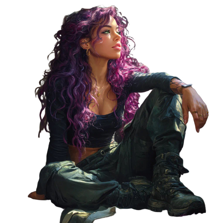 Fantasy Purple-Haired Warrior Vinyl Car Decal Sticker – Waterproof & UV-Resistant 8"