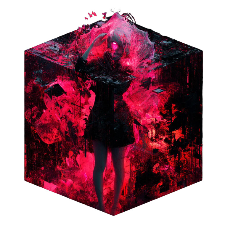 Surreal Liquid Metal Cube Vinyl Car Decal Sticker – Waterproof & UV-Resistant 8"