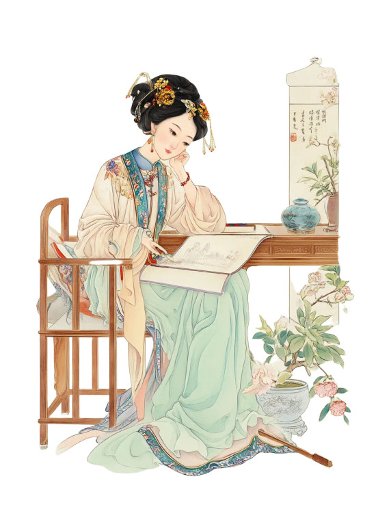 Qing Dynasty Noblewoman Vinyl Car Decal Sticker – Waterproof & UV-Resistant 8"