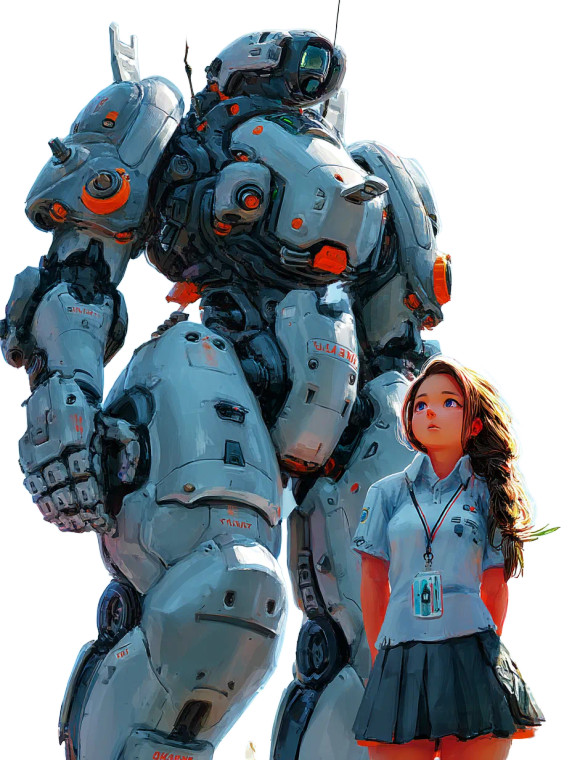 Girl And Mecha V2 Vinyl Car Decal Sticker – Waterproof & UV-Resistant 8"