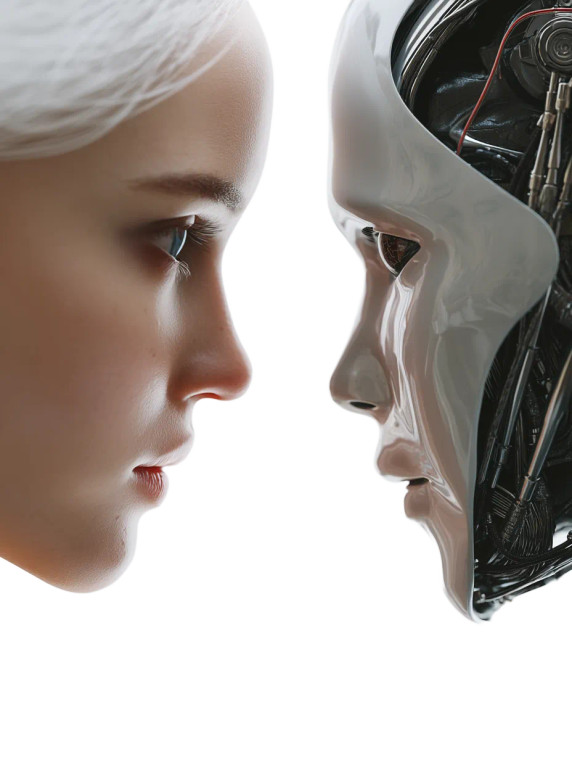 Robot And Woman Vinyl Car Decal Sticker – Waterproof & UV-Resistant 8"