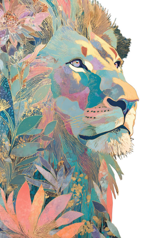 Floral Lion Painting Vinyl Car Decal Sticker – Waterproof & UV-Resistant 8"