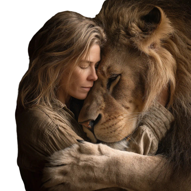 Woman Hugging Lion Vinyl Car Decal Sticker – Waterproof & UV-Resistant 8"