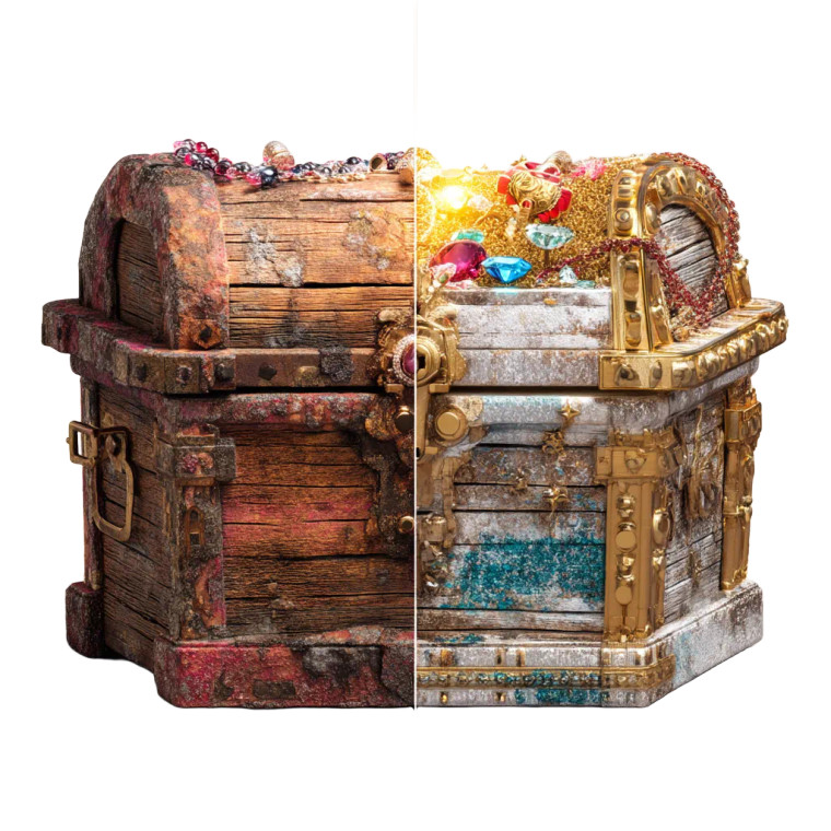 Split Treasure Chest Vinyl Car Decal Sticker – Waterproof & UV-Resistant 8"