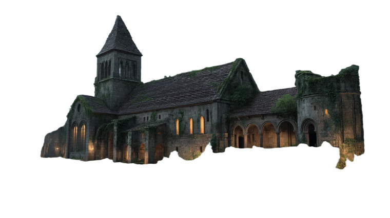 Weathered Stone Monastery Vinyl Car Decal Sticker – Waterproof & UV-Resistant 8"