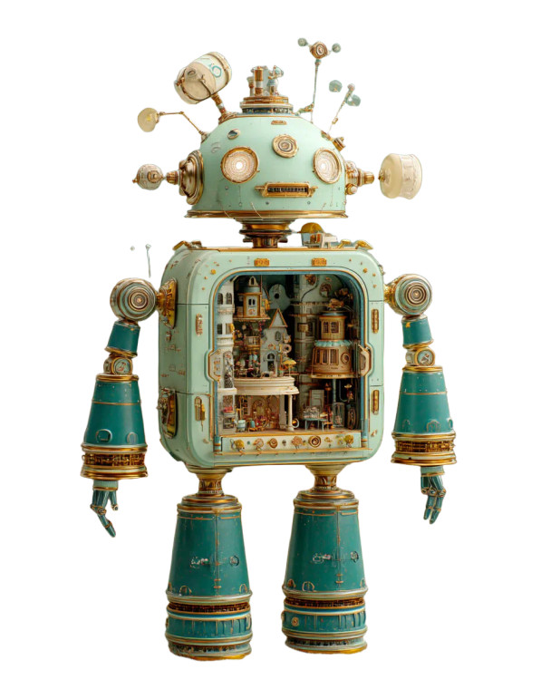 Whimsical Robot Scene Vinyl Car Decal Sticker – Waterproof & UV-Resistant 8"