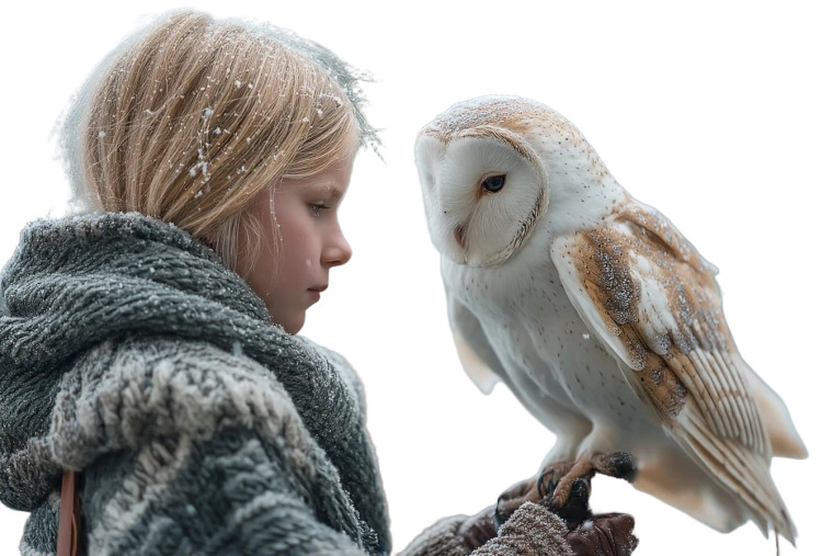 Child With Snowy Owl Vinyl Car Decal Sticker – Waterproof & UV-Resistant 8"