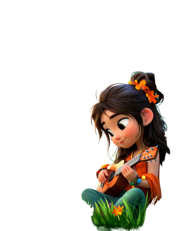 Cartoon Girl Ukulele Vinyl Car Decal Sticker – Waterproof & UV-Resistant 8"