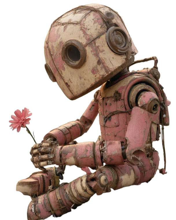 Rusty Robot With Flower Vinyl Car Decal Sticker – Waterproof & UV-Resistant 8"