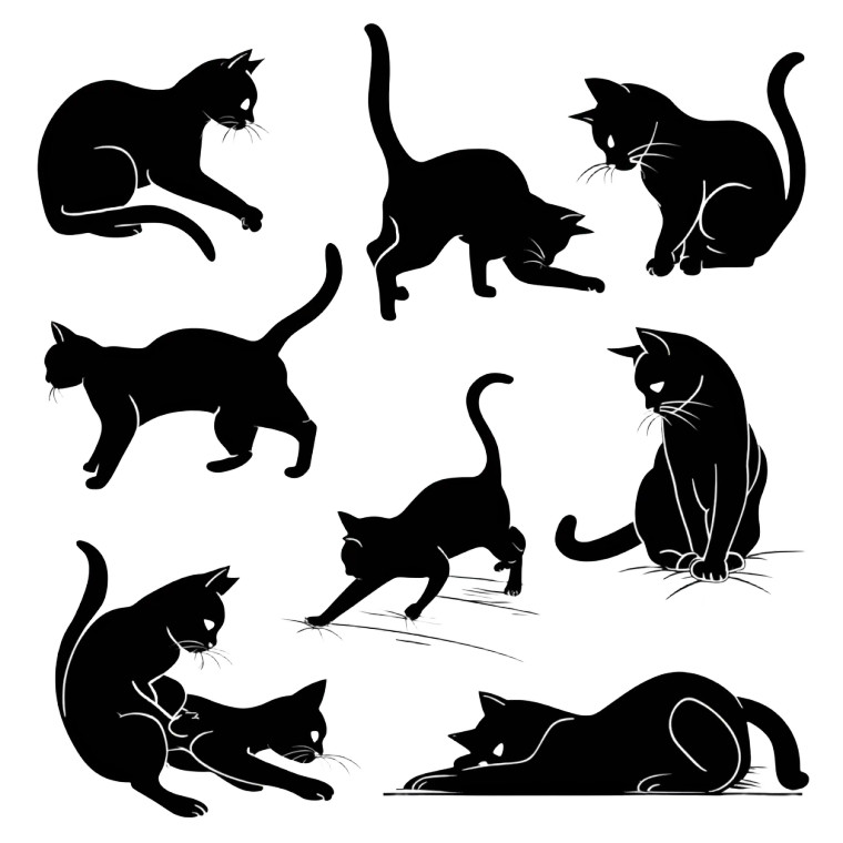 Cat Silhouette Movements Vinyl Car Decal Sticker – Waterproof & UV-Resistant 8"