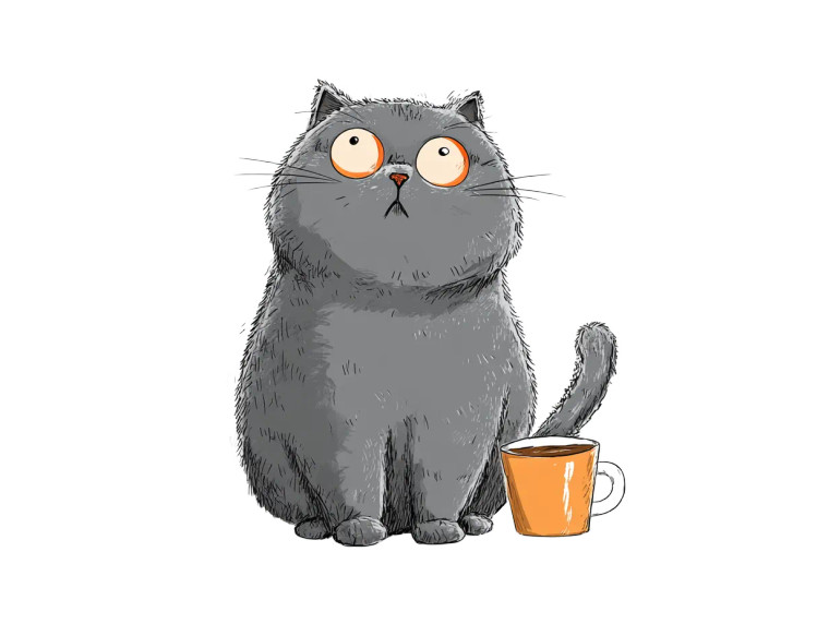 Fluffy Gray Cat Comic Vinyl Car Decal Sticker – Waterproof & UV-Resistant 8"