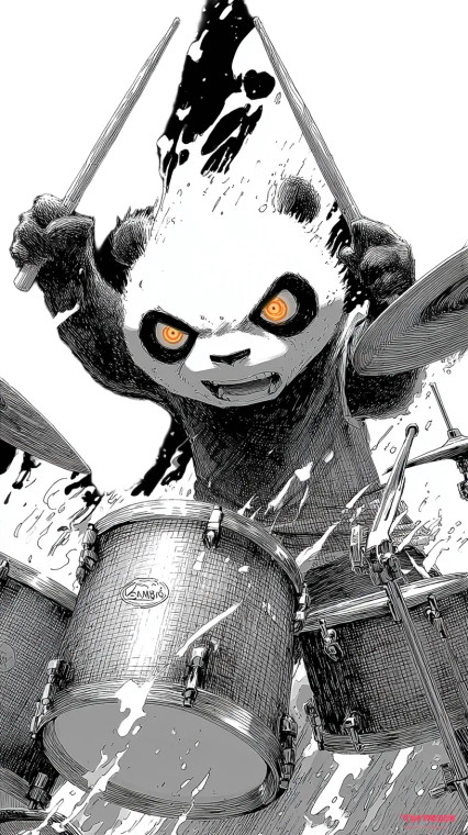 Scribble Drummer Panda Vinyl Car Decal Sticker – Waterproof & UV-Resistant 8"