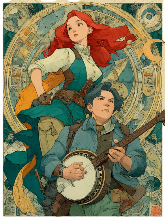 Steampunk Musical Duo Vinyl Car Decal Sticker – Waterproof & UV-Resistant 8"