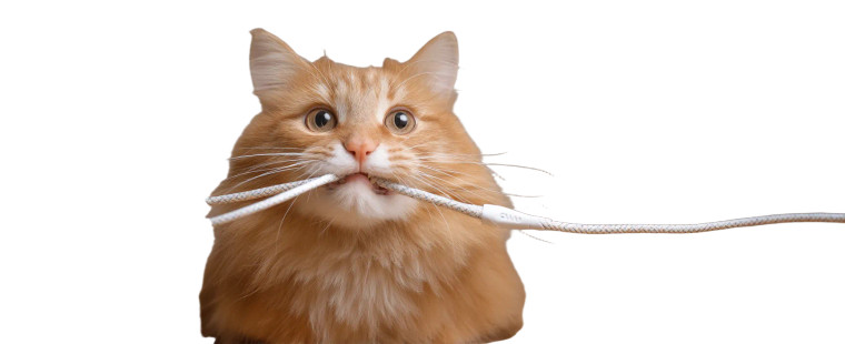 Cat Biting Cable Vinyl Car Decal Sticker – Waterproof & UV-Resistant 8"