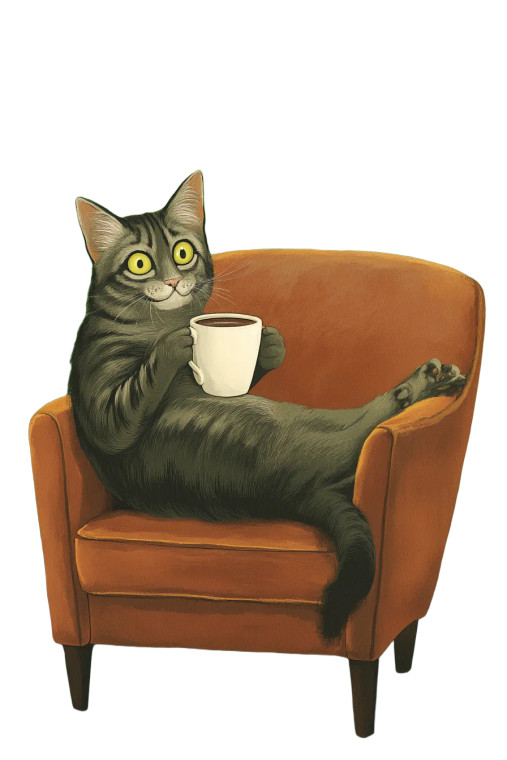 Vintage Coffee Cat Vinyl Car Decal Sticker – Waterproof & UV-Resistant 8"