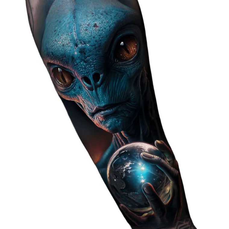 Alien Holding Planet Vinyl Car Decal Sticker – Waterproof & UV-Resistant 8"