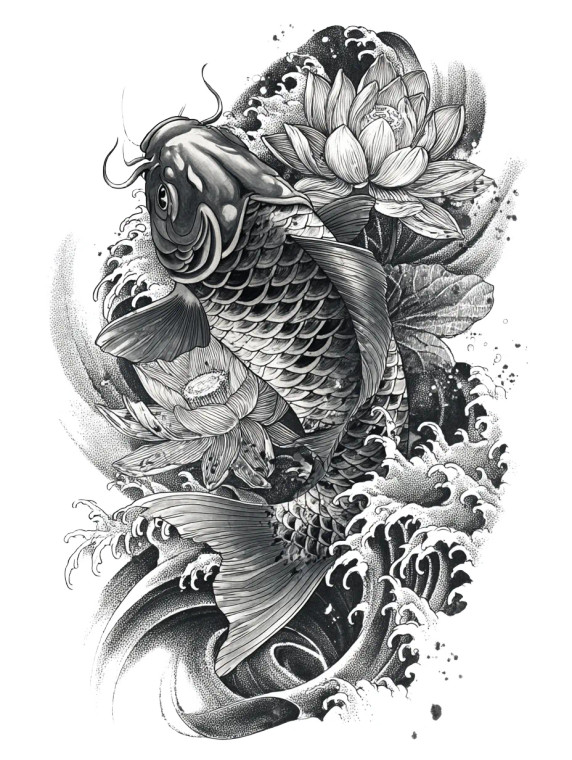 Traditional Koi Tattoo Vinyl Car Decal Sticker – Waterproof & UV-Resistant 8"