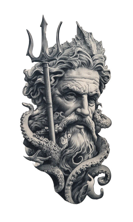 Poseidon Tattoo Design V6 Vinyl Car Decal Sticker – Waterproof & UV-Resistant 8"