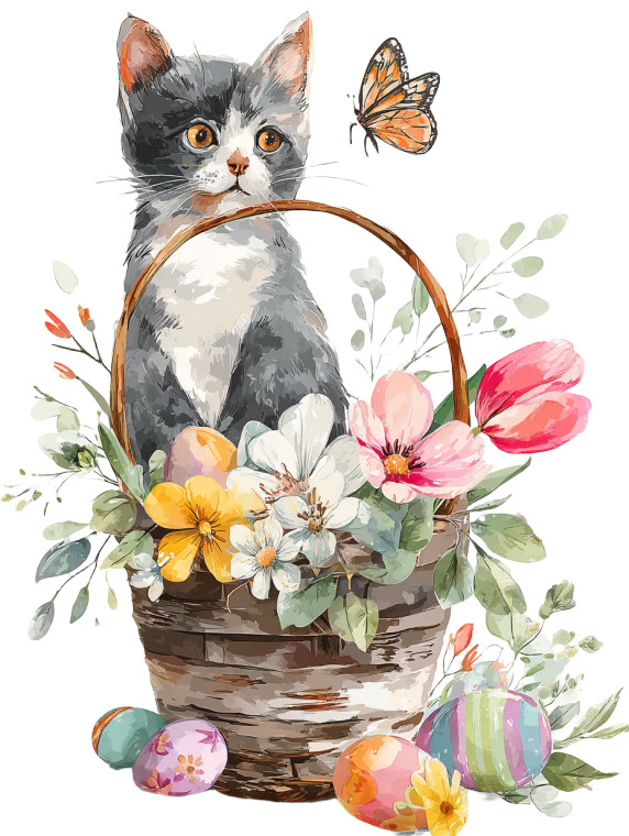 Easter Kitten Basket Vinyl Car Decal Sticker – Waterproof & UV-Resistant 8"