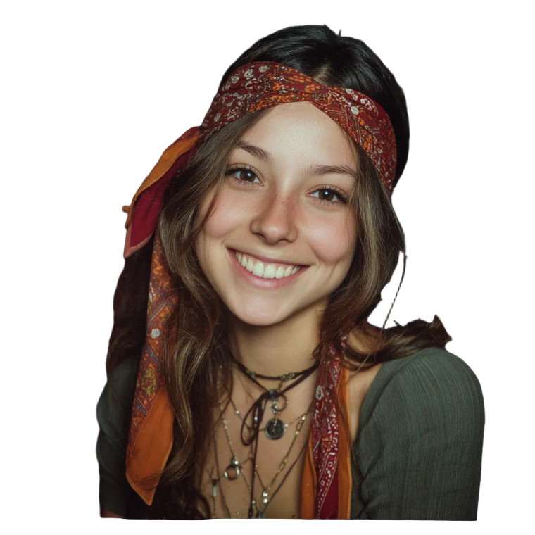 Smiling Hippy Girl Vinyl Car Decal Sticker – Waterproof & UV-Resistant 8"