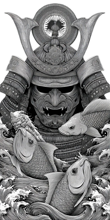 Samurai And Koi Vinyl Car Decal Sticker – Waterproof & UV-Resistant 8"