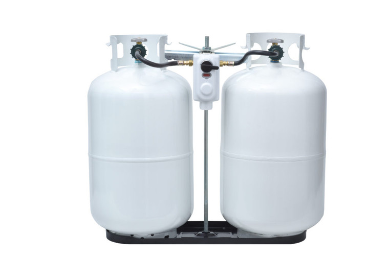 Securely Hold 2 Propane Tanks | Powder Coated Steel | Trailer Tongue Mount | With Hold Down Clamp