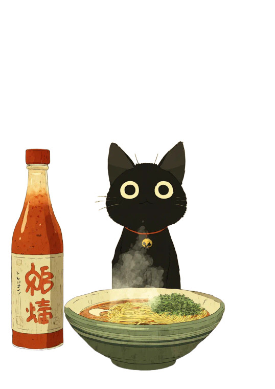 Black Cat Eating Ramen Vinyl Car Decal Sticker – Waterproof & UV-Resistant 8"