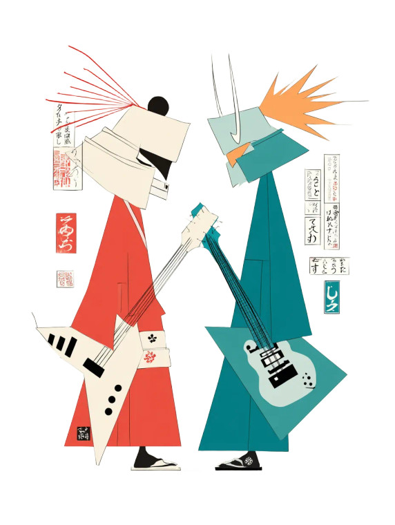 Guitar Samurai Duel Vinyl Car Decal Sticker – Waterproof & UV-Resistant 8"