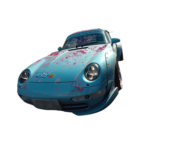 Blue Car With Petals Vinyl Car Decal Sticker – Waterproof & UV-Resistant 8"