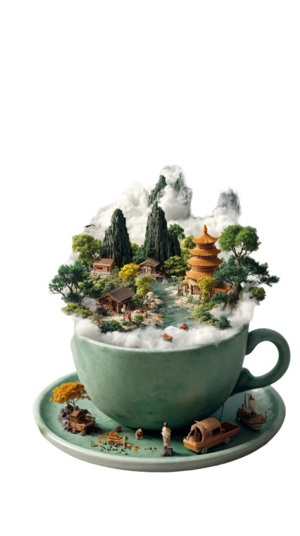 Floating Landscape Teacup Vinyl Car Decal Sticker – Waterproof & UV-Resistant 8"