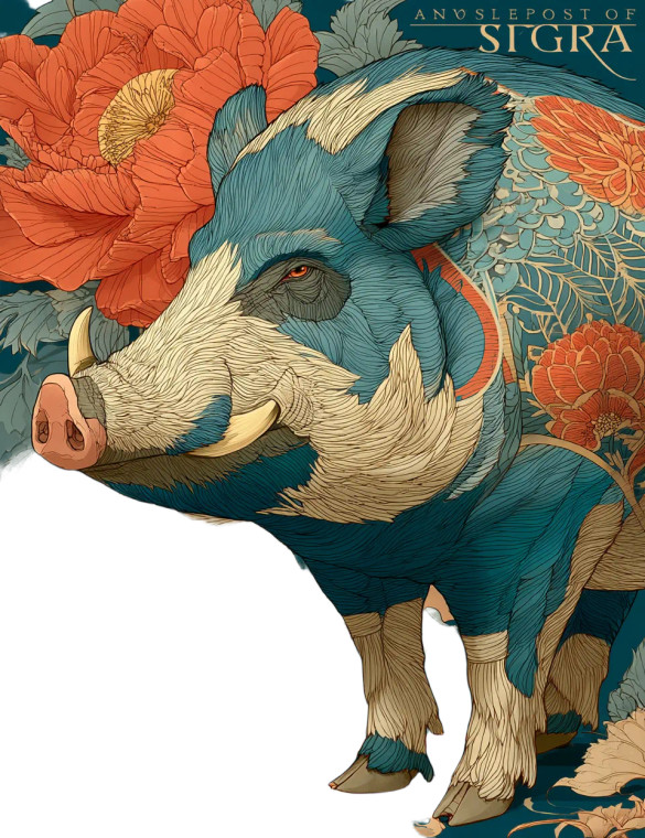 Japanese Boar Illustration Vinyl Car Decal Sticker – Waterproof & UV-Resistant 8"