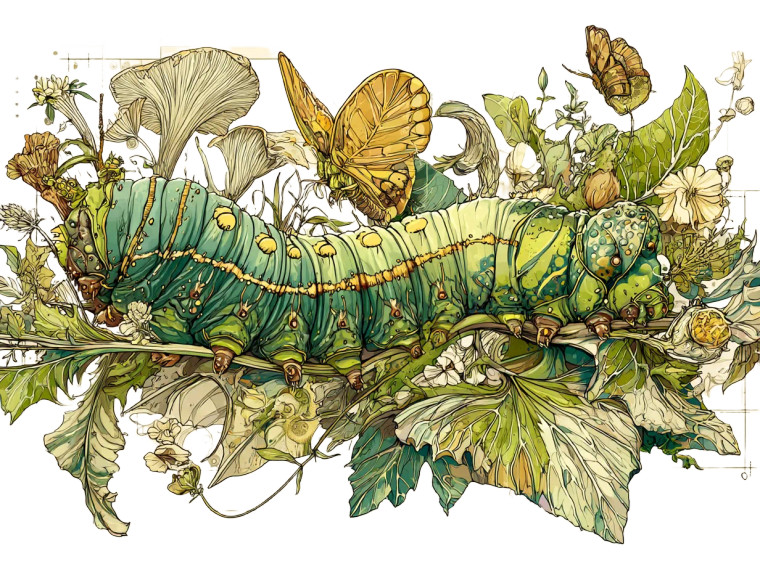 Artistic Hornworm Illustration Vinyl Car Decal Sticker – Waterproof & UV-Resistant 8"