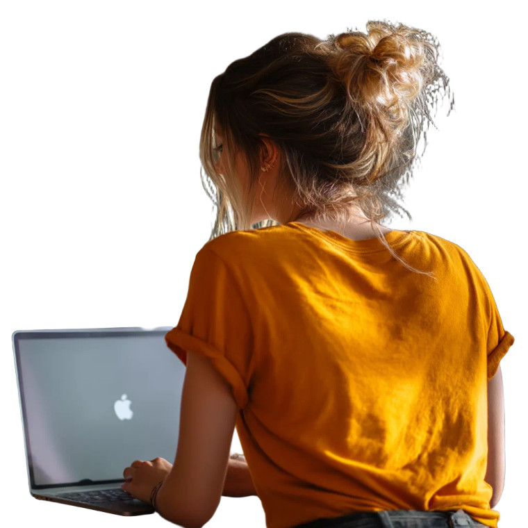 Woman Working On Laptop Vinyl Car Decal Sticker – Waterproof & UV-Resistant 8"