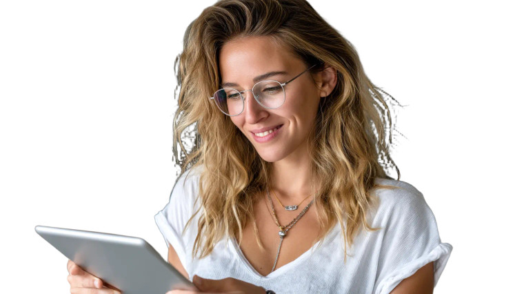 Woman With Tablet Vinyl Car Decal Sticker – Waterproof & UV-Resistant 8"