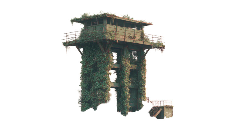 Overgrown Lookout Tower Vinyl Car Decal Sticker – Waterproof & UV-Resistant 8"