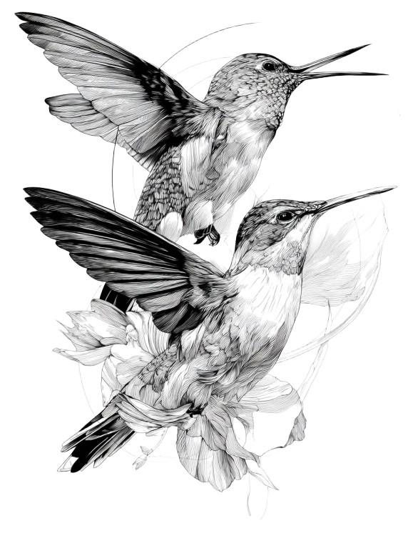 Hummingbirds Coloring Page Vinyl Car Decal Sticker – Waterproof & UV-Resistant 8"