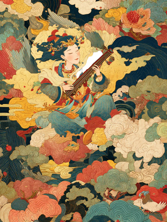 Flying Goddess Pipa Vinyl Car Decal Sticker – Waterproof & UV-Resistant 8"