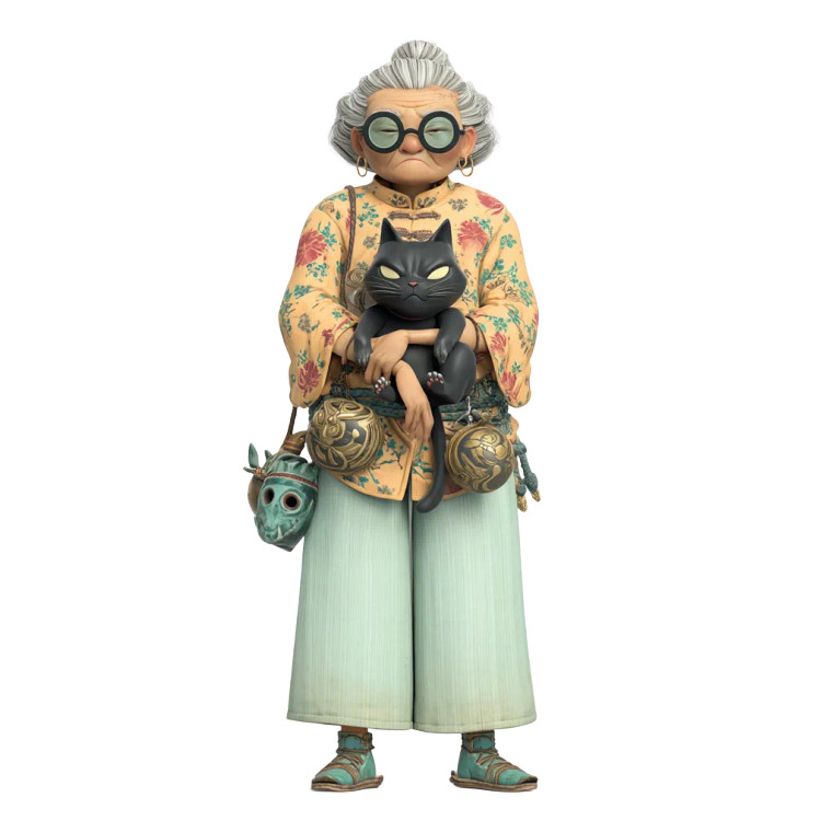 Cartoon Chinese Granny Vinyl Car Decal Sticker – Waterproof & UV-Resistant 8"