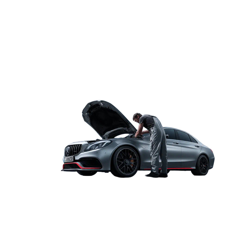Technician Repairing Mercedes Vinyl Car Decal Sticker – Waterproof & UV-Resistant 8"