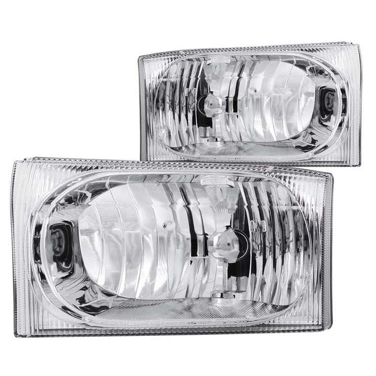 Upgrade your 1999-2004 Ford with ANZO USA Crystal Clear Headlight Assembly | Chrome Housing | Halogen Bulbs | Set Of 2