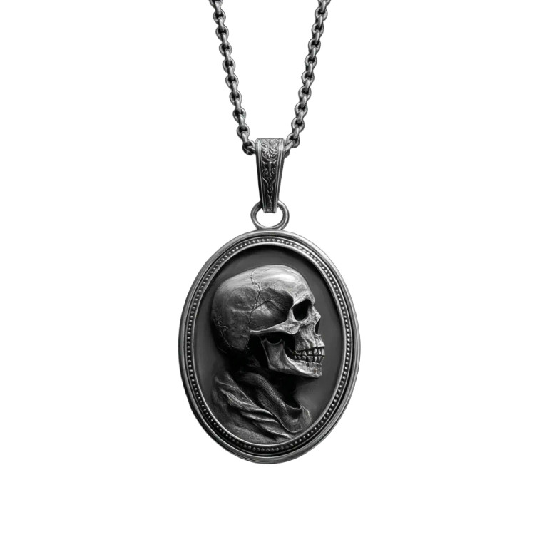 Silver Skull Pendant Vinyl Car Decal Sticker – Waterproof & UV-Resistant 8"