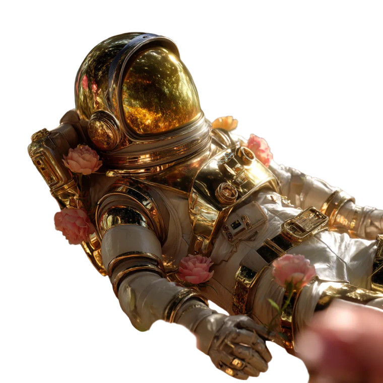 Golden Astronaut Among Roses Vinyl Car Decal Sticker – Waterproof & UV-Resistant 8"