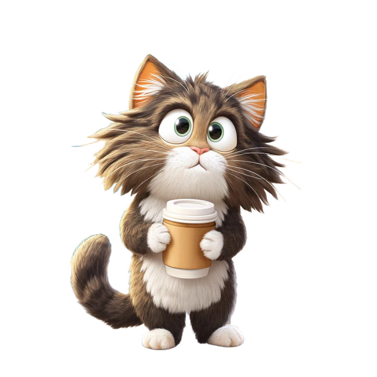 Fluffy Cat Coffee Vinyl Car Decal Sticker – Waterproof & UV-Resistant 8"