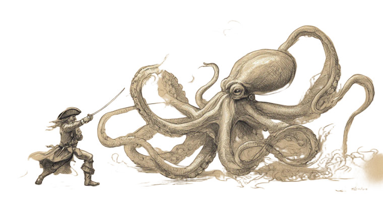 Octopus Vs Pirate Vinyl Car Decal Sticker – Waterproof & UV-Resistant 8"