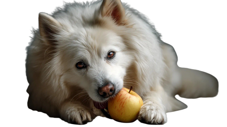 White German Spitz Eating Vinyl Car Decal Sticker – Waterproof & UV-Resistant 8"